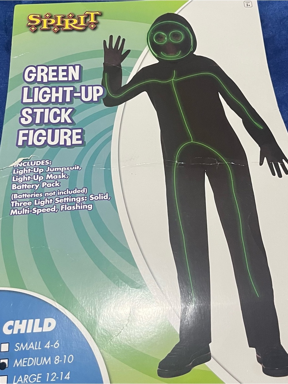 Spirit Green Light-Up Stick Figure Halloween Costume Kids M 8-10